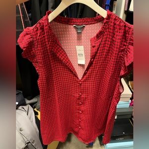 Red houndstooth blouse
